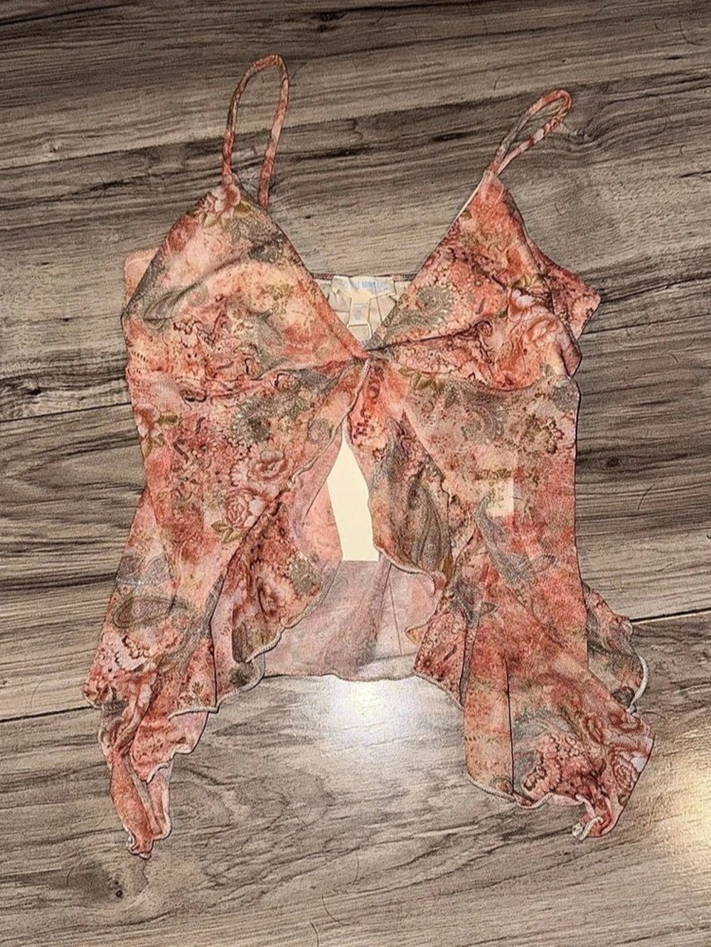 See You Monday Floral Mesh Handkerchief Hem Cami Top Pink & Orange Medium